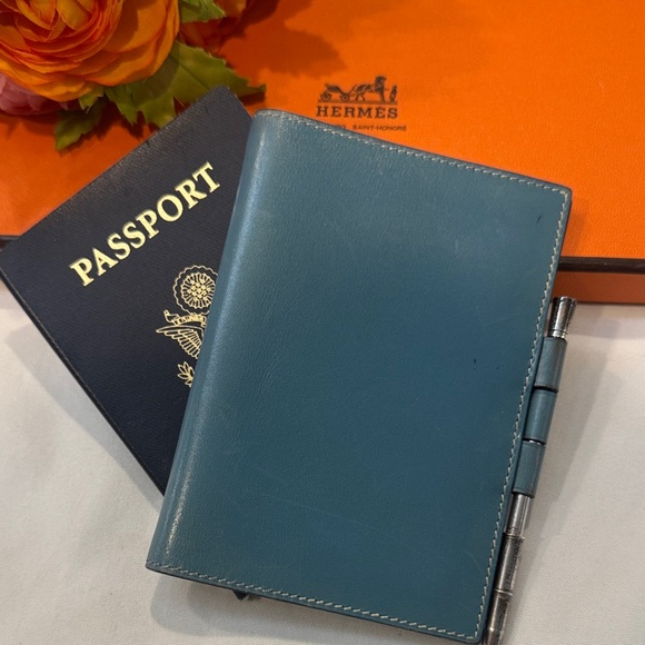 Hermes Blue Leather Passport Holder - Picture 1 of 14